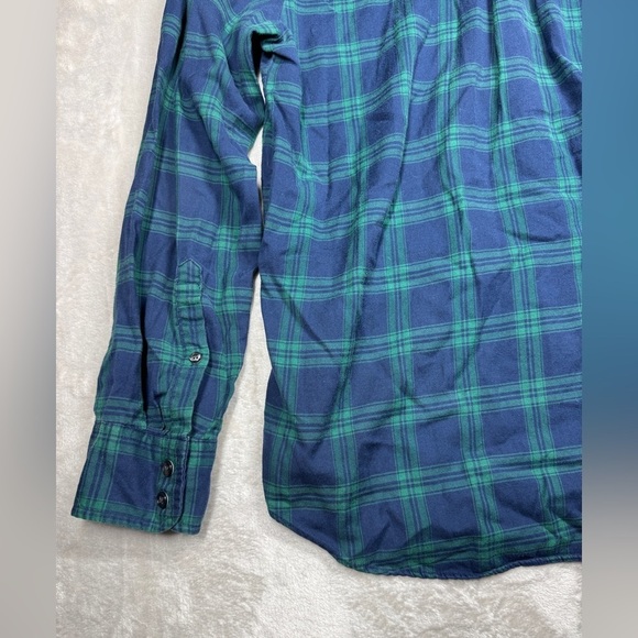 J.Crew Factory Women’s Lightweight Flannel Boy Fit Green Blue Plaid Button Top L - Picture 9 of 13